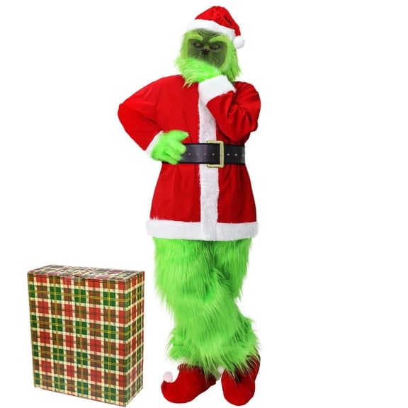 Christmas Costume Green Santa Suit 7pcs Unisex Adult's Cosplay Costume Size LXL
