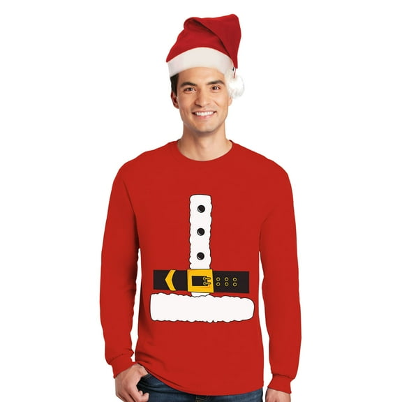 Christmas Costume Santa Claus Mens Long Sleeve Costume T Shirt with Santa Hat