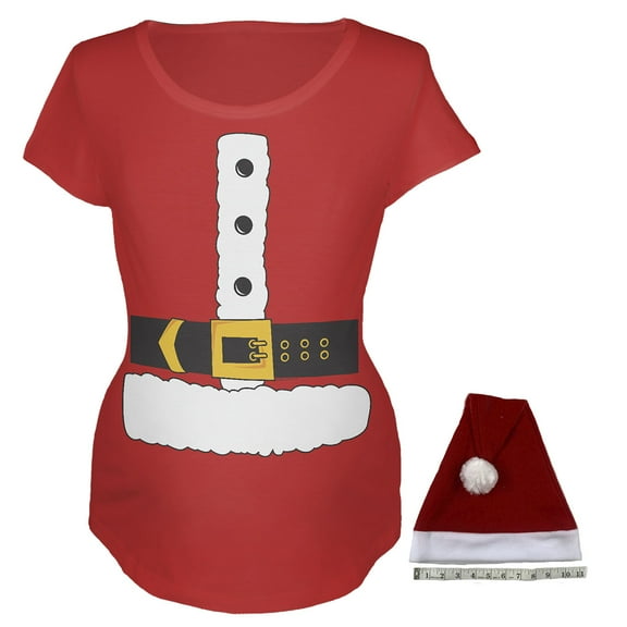 Christmas Costume Santa Claus Womens Maternity Costume T Shirt with Santa Party Hat Headband
