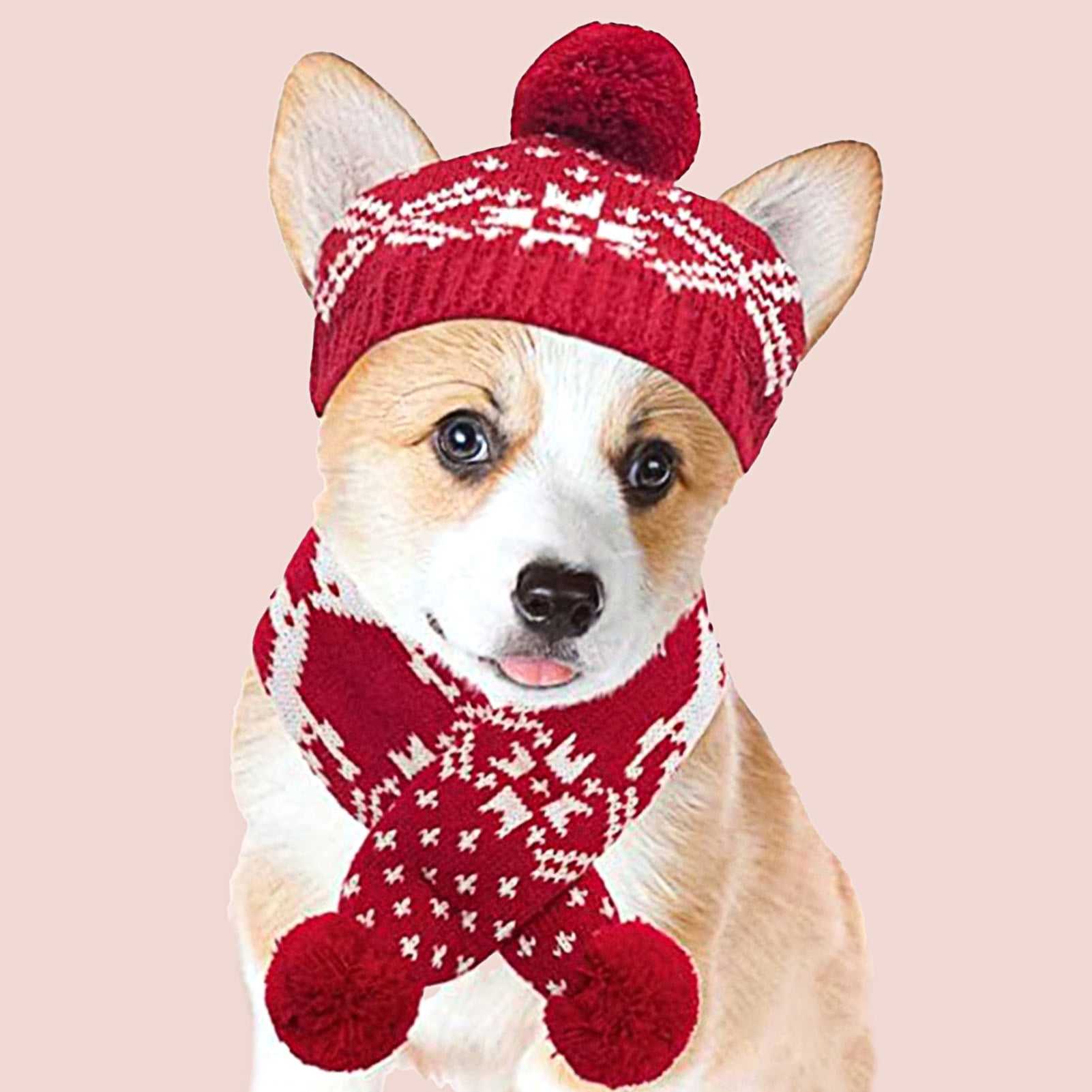 Christmas Costume for Dogs, Dog Christmas Scarf and Hat, Red - Main Image