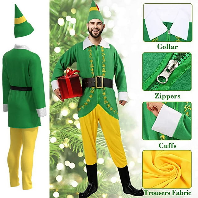 Christmas Costume for Men Buddy the Elf Costume,Male elf Buddy costume, Christmas elf costume