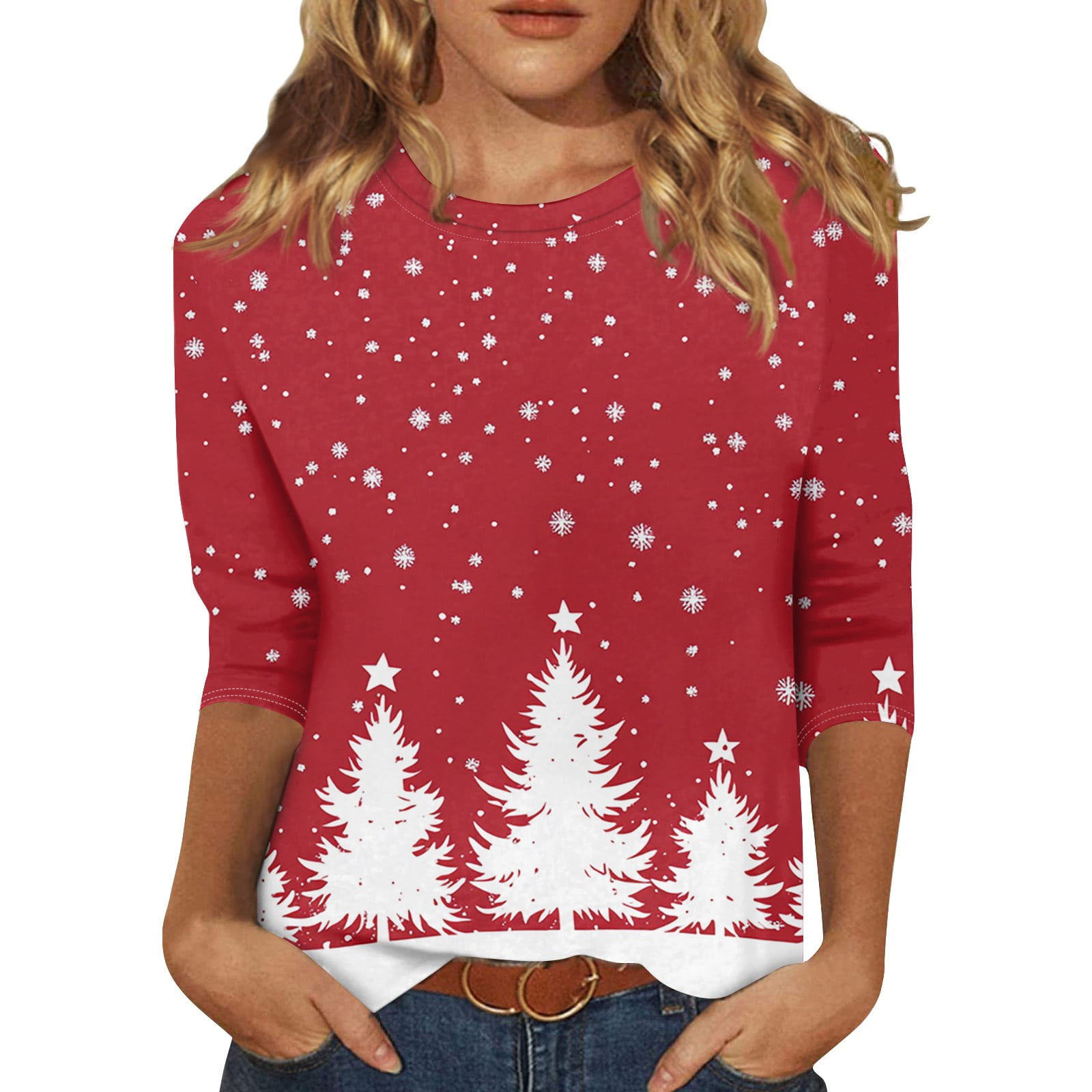 Christmas Costumes Woman 2024 Christmas Tree Graphic Tunic 3/4 Length