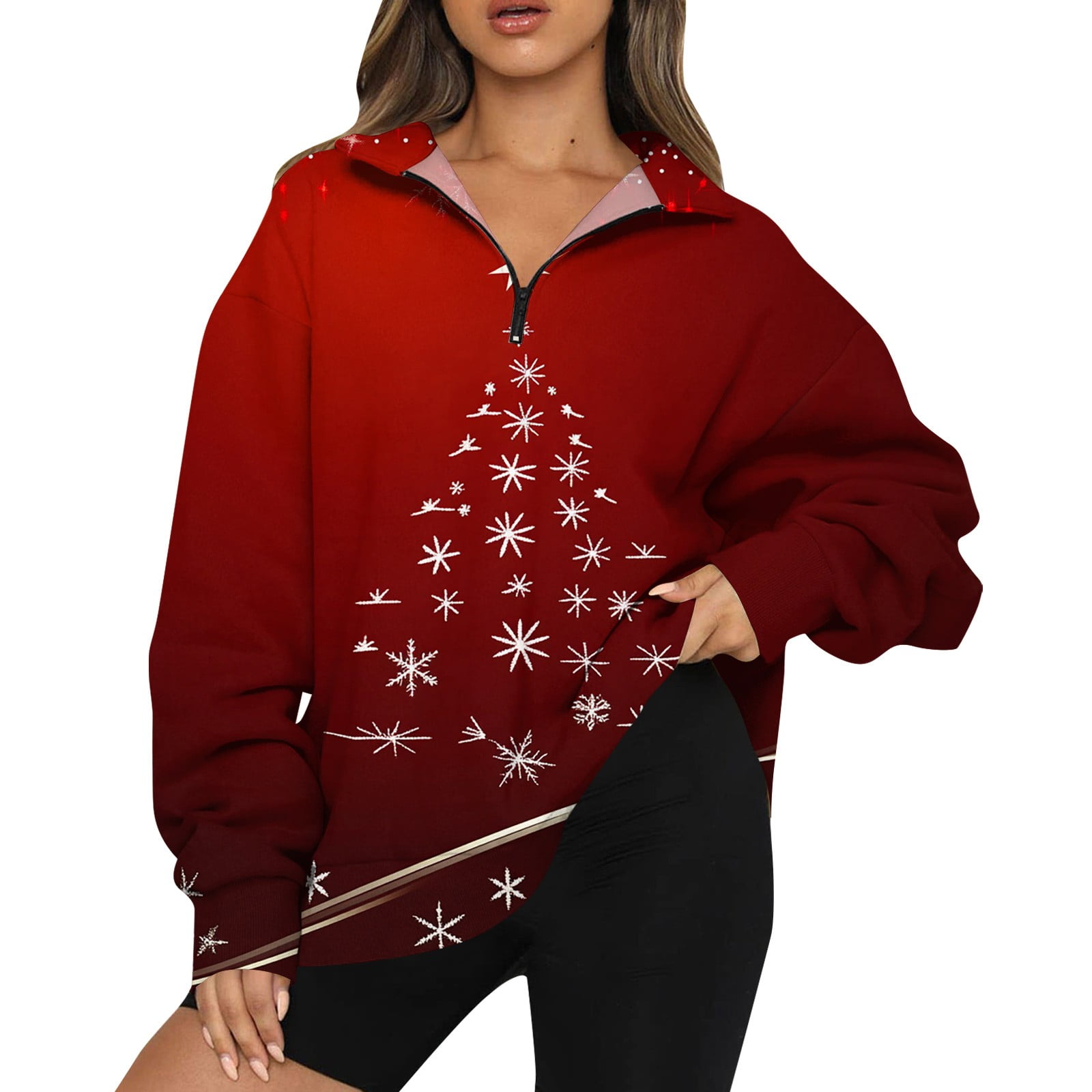 Christmas Costumes Woman 2024 Half Zip Christmas Trees Xmas Snowflake