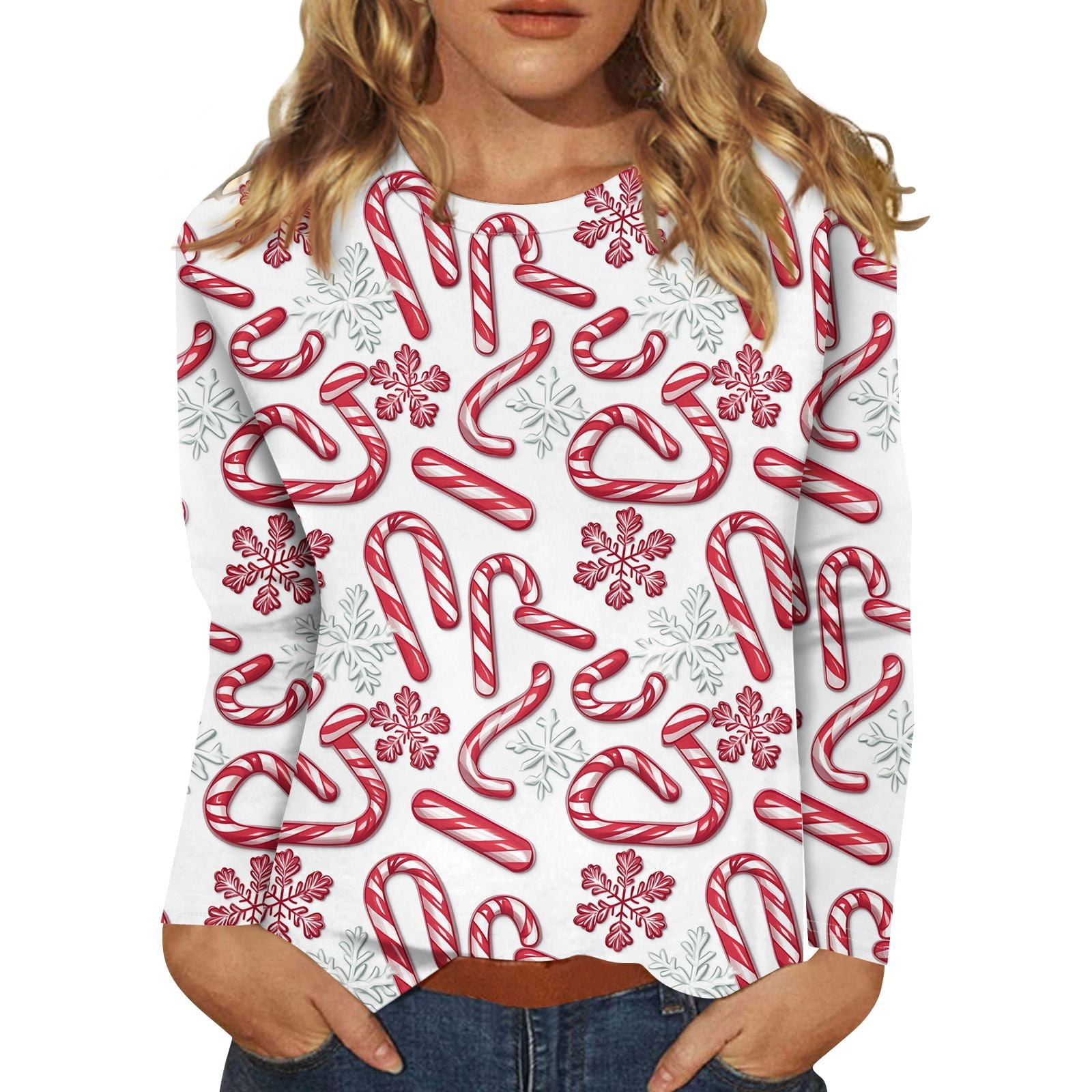Christmas Costumes Woman 2024 Xmas Snowflake Print TShirts Crewneck