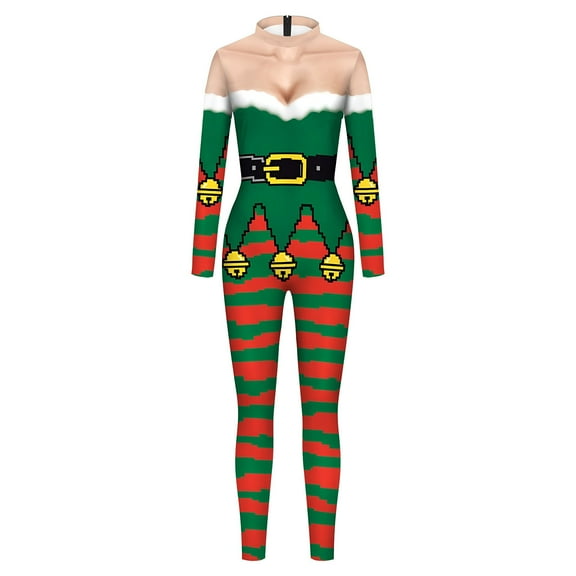 Christmas Costumes for Women Festive Bodysuit For Striped Digital Print Jumpsuit For Stage Performance Elegant Holiday For And Parties Comfortable And Stylish Design