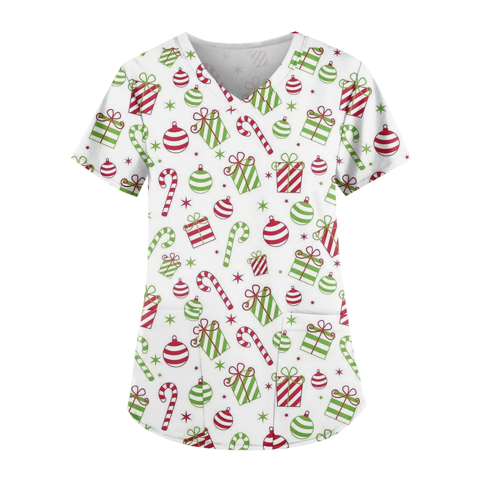 Christmas Costumes for Women Snowflake Print Xmas Shirts Short Sleeve