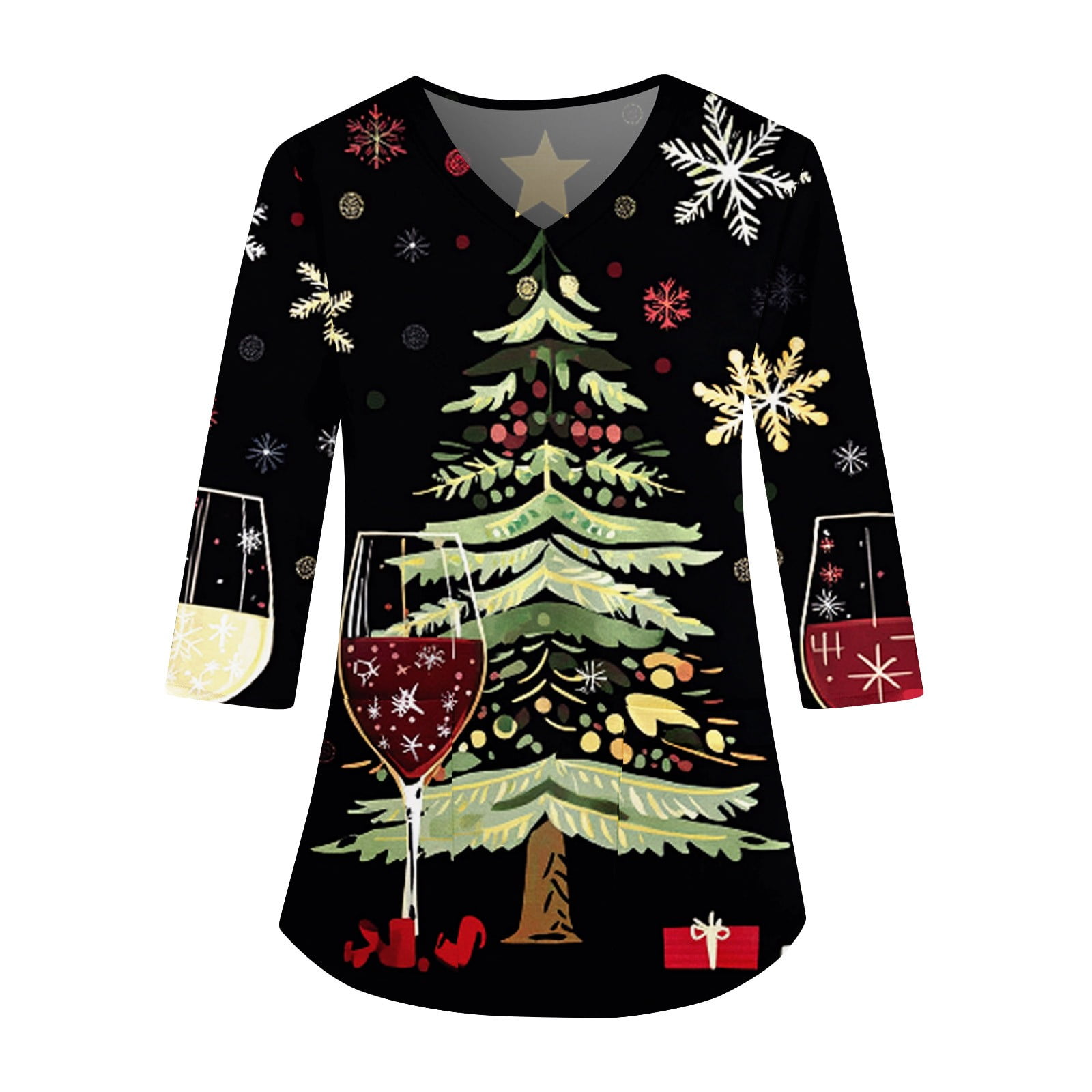 Christmas Costumes for Women Xmas Snowflake Print Medical Scrub Shirts