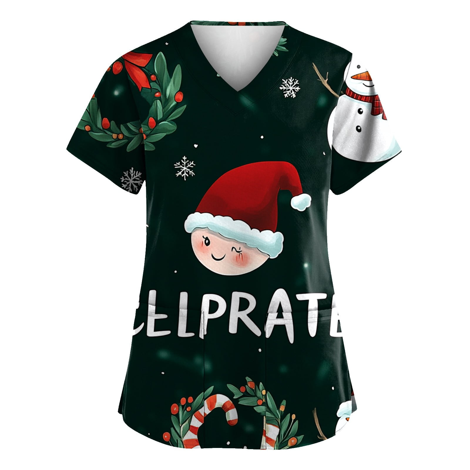 Christmas Costumes for Women Xmas Snowflake Print Scrub Tops 3/4 Sleeve