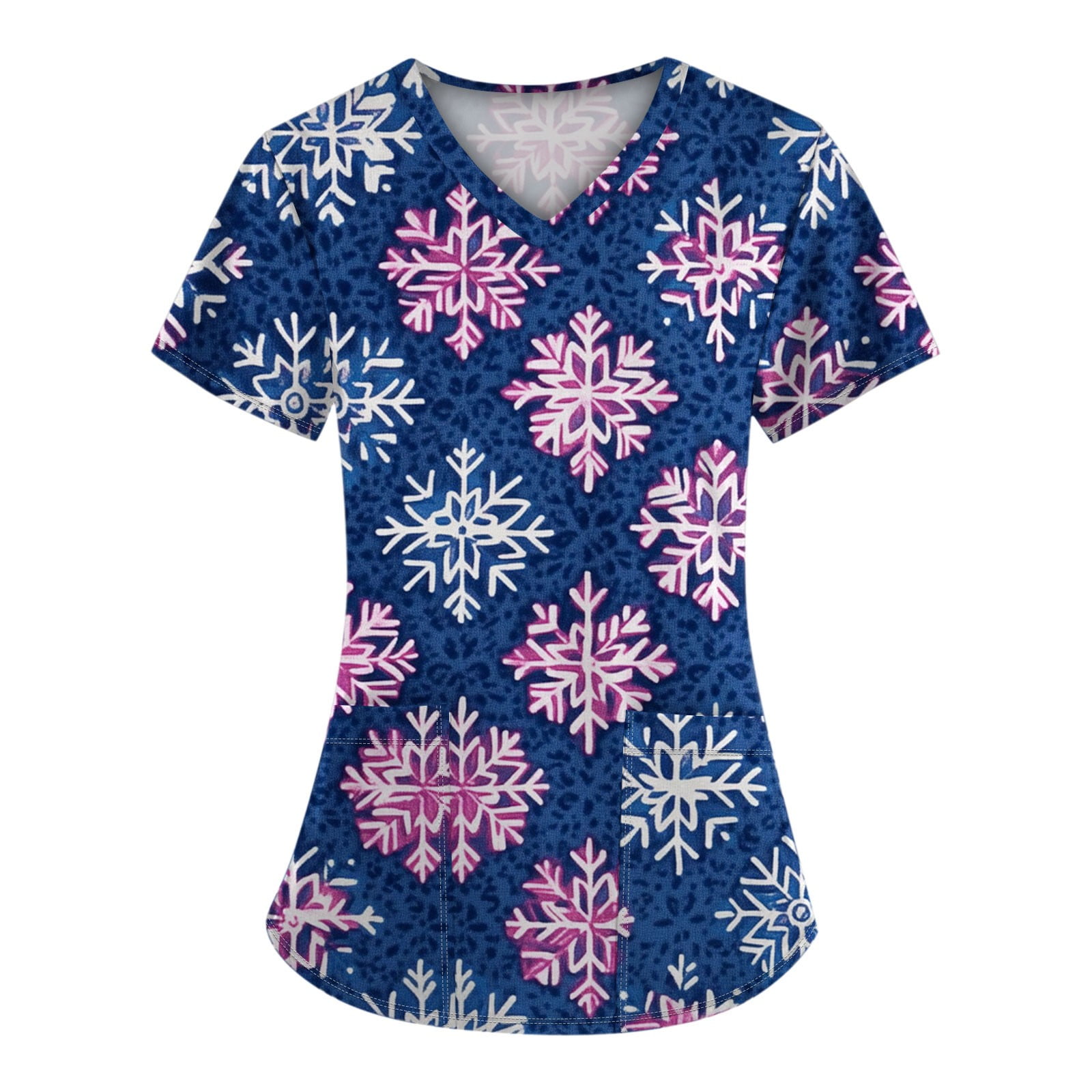 Christmas Costumes for Women Xmas Snowflake Print Scrub Tops Short Sleeve Workwear TShirts