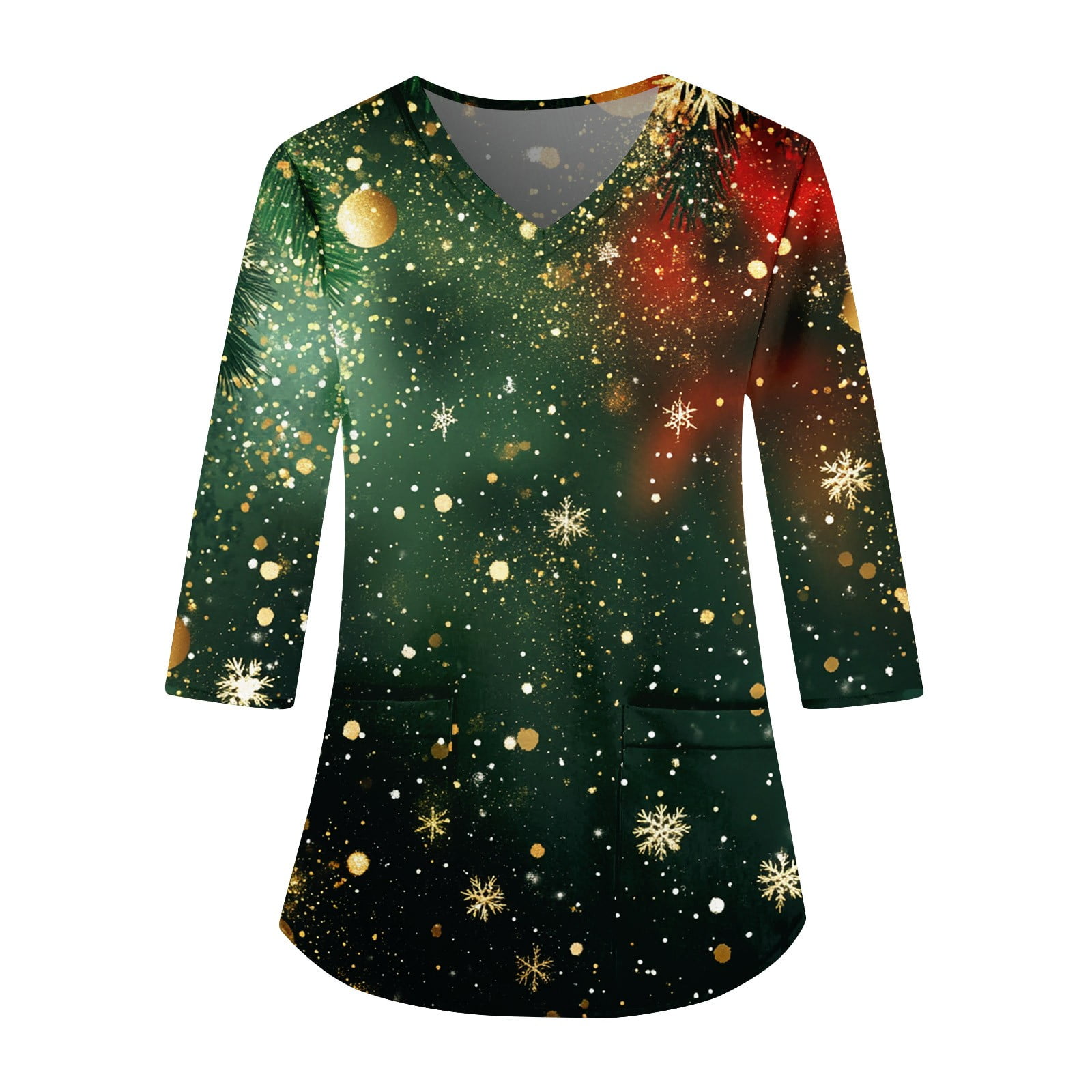 Christmas Costumes for Women Xmas Snowflake Print Workwear TShirts 3/4