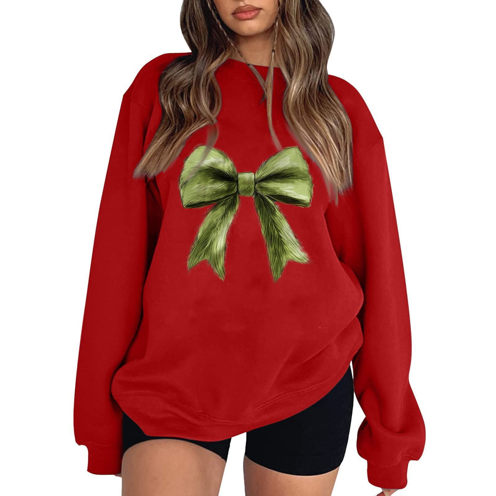 Christmas Costumes for Women Xmas Light Bow Graphic Pullover Tops Long