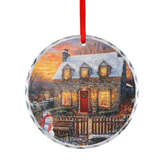Christmas Cottage Holiday Ornament Hanging Craft Collectibles for Xmas Trees Home Party Gifts Vintage Winter Christmas Christmas Tree Glass Ornament