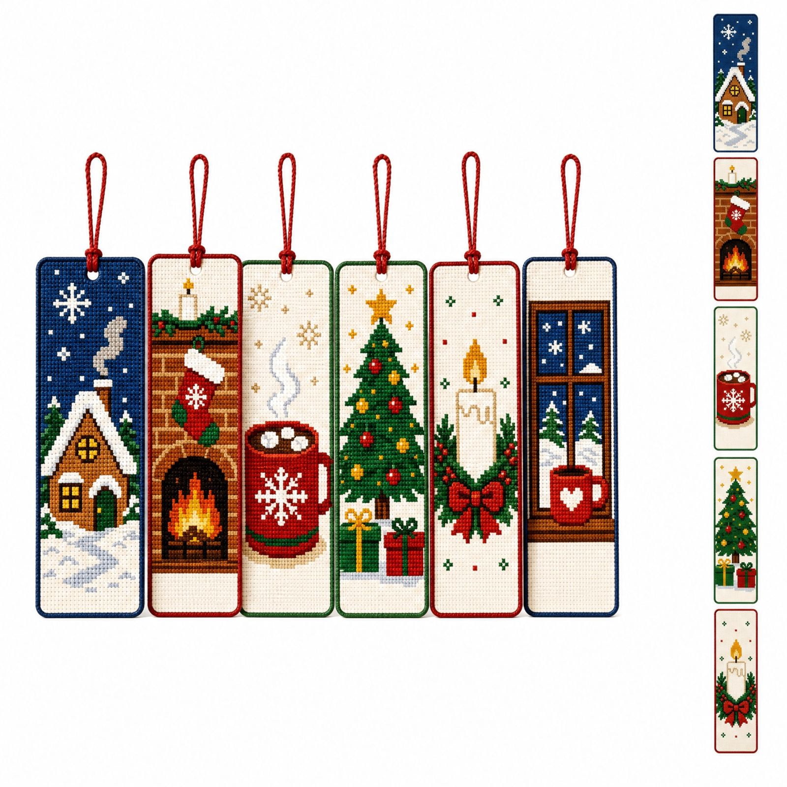 Cross Stitching Simple Design Christmas Cottage and Fireplace Cross Stitch Bookmark Kit, Six Pattern ...