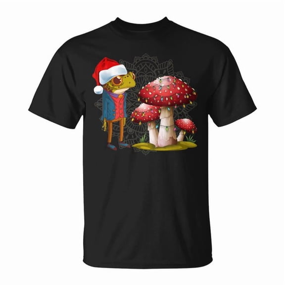 Christmas Cottagecore Aesthetic Mushroom Frog In Santa Hat Tshirt