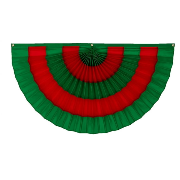 Christmas Cotton Flag Bunting by Old Glory Bunting. 1' x 2' Fully Sewn Green & Red 5 Stripe Xmas Fan Flag Bunting Banner. Pleated Fans Made in The USA! Free Shipping Available!