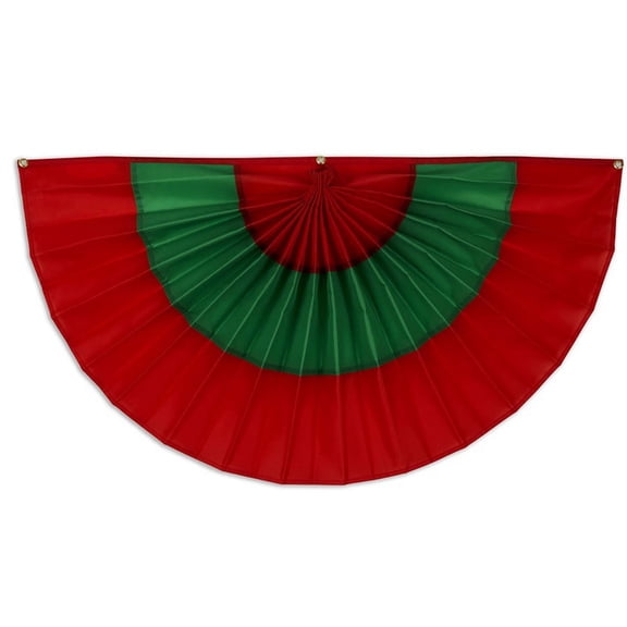 Christmas Cotton Flag Bunting by Old Glory Bunting. 1' x 2' Fully Sewn Red & Green 3 Stripe Xmas Fan Flag Bunting Banner. Pleated Fans Made in The USA! Free Shipping Available!