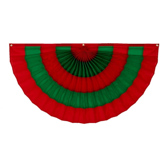 Christmas Cotton Flag Bunting by Old Glory Bunting.  1' x 2' Fully Sewn Red & Green 5 Stripe Xmas Fan Flag Bunting Banner. Pleated Fans Made in The USA! Free Shipping Available!