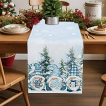 Christmas Cotton Linen Table Runner Blue Plaid Xmas Gnome Pine Tree Box Snowflakes Dining Table Runners for Home Decor Party Dining Room Restaurant Kitchen Party 13" x 72"