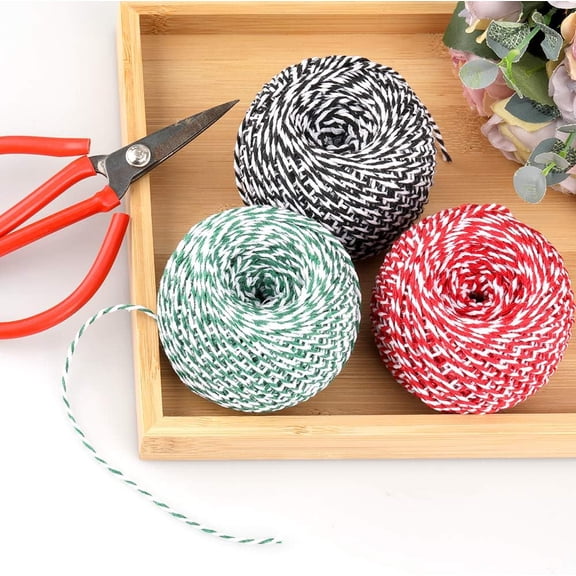 Christmas Cotton String Balls, Cotton Bakers Rope for Arts, Craft, Gift Wrap, Meat Prep, Baking, Gardening & Butchers (3pcs)