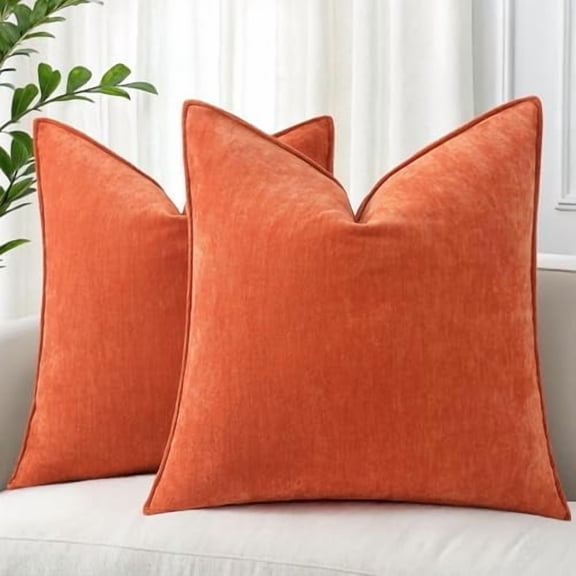 Christmas Couch Throw Pillow Covers 24x24 Set of 2, Decorative Soft Euro Velvet Neutral Chenille Pillow Covers with Elegant Design for Sofa Bed Living Room Home Decor, Rust