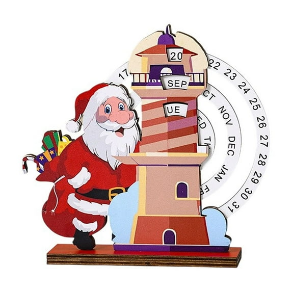 Christmas Countdown Advent Calendar - Wooden Rotatable Tabletop Ornament with Merry Christmas Sign, Xmas Decor Centerpiece for Home Table, Version B