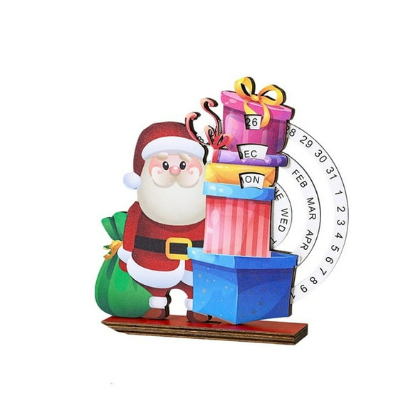 Christmas Countdown Advent Calendar - Wooden Rotatable Tabletop Ornament with Merry Christmas Sign, Xmas Decor Centerpiece for Home Table, Version C