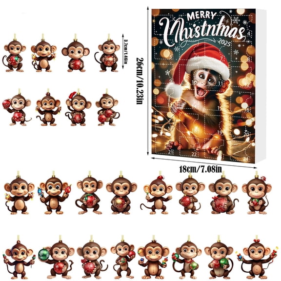 Christmas Countdown Calendar 2025, Cute Acrylic Advent Calendar with Monkey Design, Reusable Holiday Decor and Gift for Family, Friends, Home and Office
