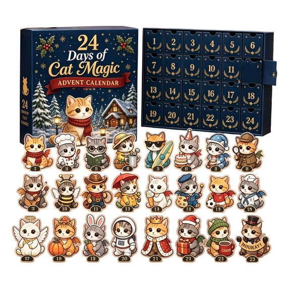 Christmas Countdown Calendar with 24 Days Christmas Countdown Cat Themed 2D Acrylic Figures Christmas Advent Calendar Surprise Collectible Mystery Gift Set