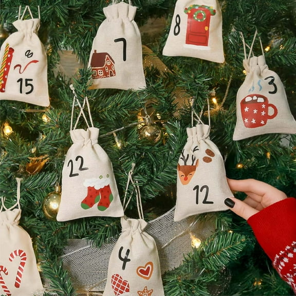 Christmas Countdown Calendar Bag, Advent Calendar Drawstring Bag for Holiday Party Favors, Reusable Christmas Countdown Bag for Family Gatherings, Festive Countdown Bag for Mantel Display Sopatenor