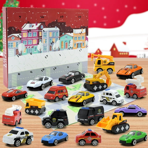 Countdown Sets Christmas Calendar Car 24 Days Alloy Fire Truck Countdown Set for Holiday Cheer and Festive