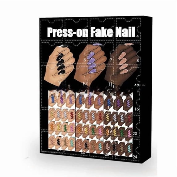 Christmas Countdown Calendar Nail Art Gift Box – 24 Days of Holiday Nail Slices for Girls & Women – DIY Manicure Stickers, Press-Ons & Nail Decorations – Festive Advent Beauty Surprise