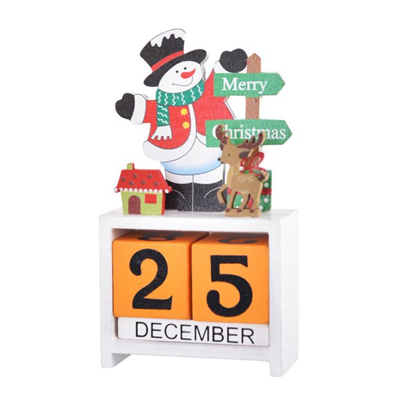 Christmas Countdown Calendar Wooden Blocks Perpetual Desk Calendar Reindeer Snowman Santa Retro Christmas Handmade for Home Office Decor