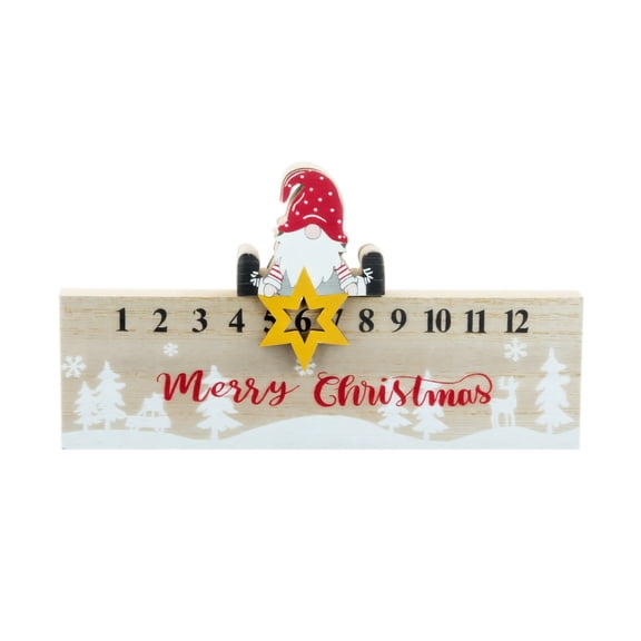 Christmas Countdown Calendar Wooden Desktop Block Advent Day Counter with Sliding Star Number Marker and Santa Table Decor A