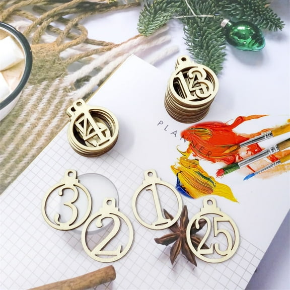 Christmas Countdown Calendar Wooden Numbers 1 to 25, Xmas Advent Calendar Labels,Wooden Number Pendants for DIY Craft Gift Tags,Christmas Tree Ornaments for Holiday Party Decor Thanksgiving Halloween