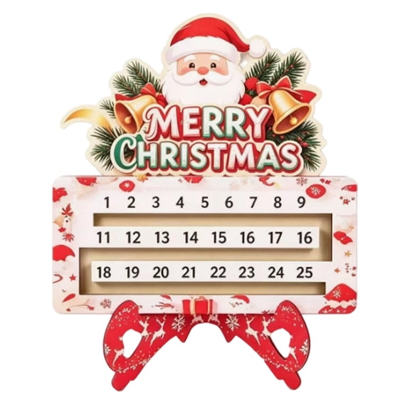 Christmas Countdown Calendar Wooden Sliding Block Advent Ornament with Santa Print Festive Tabletop Holiday Display 8-Inch