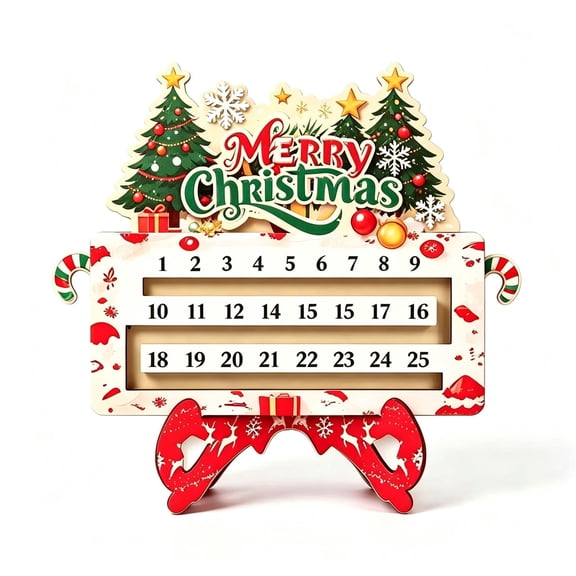 Christmas Countdown Calendar Wooden Sliding Date Ornament Freestanding For Tabletop Decor