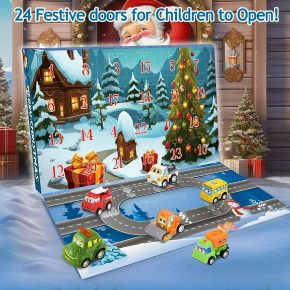 Christmas Countdown Car Model Calendar, 24Pcs City Scene Engineering Vehicle Fire Truck Racing 3D Model Christmas Countdown Calendar Blind Box, Christmas Arrival Gift