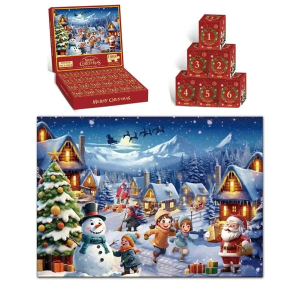 Christmas Countdown Puzzle Calendar, 1008 Piece Advent Puzzle Set, Daily Holiday Jigsaw Activity, Reusable Wall Art Puzzle for Christmas Decoration and Family Fun