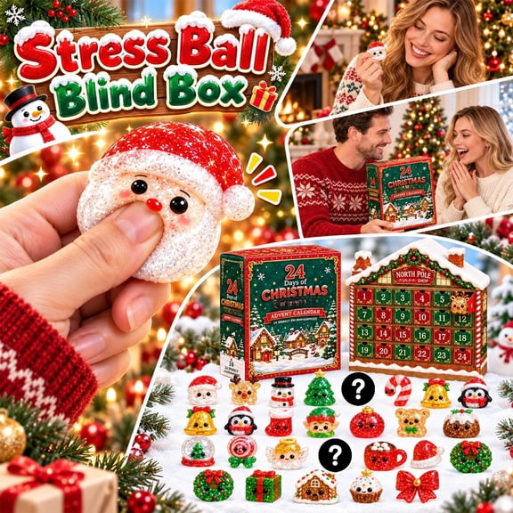Christmas Countdown Squeeze Toy Advent Calendar, 24-Day Holiday Sensory Fidget Set for Kids and Adults, Stress Relief Party Favors, Stocking Stuffers