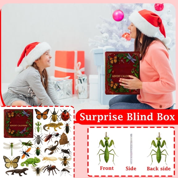 Christmas Countdown Toys Collection Set, Advent Calendar for Student, Insect Figurines Hobby Science Toys, Stocking Stuffer Kids Gift for Nature Lover, 24Pc Acrylic Critter Blind