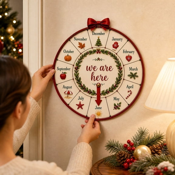 Christmas Countdown Wheel, Advent Wreath Decor, Wall Hanging Calendar, Rotating Month Design and Interactive Holiday Sign for Living Rooms, Entryway Walls and Family Home Displays.