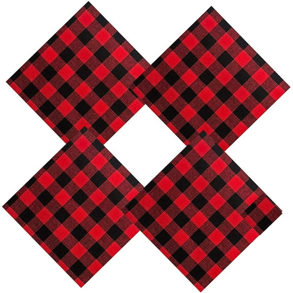 Christmas Country Rustic Red and Black Buffalo Plaid Set of 4 Cotton Fabric Dining Napkins