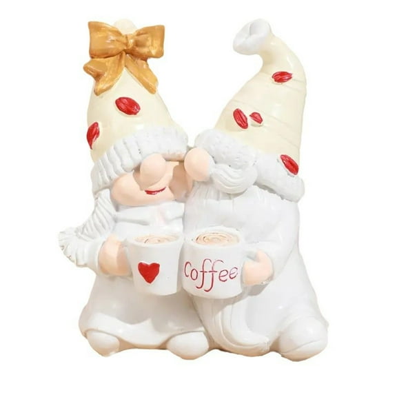 Christmas Couple Gnome Coffee Figurine – Resin Holiday Ornament for Valentine's Day and Christmas Tabletop or Shelf Decor