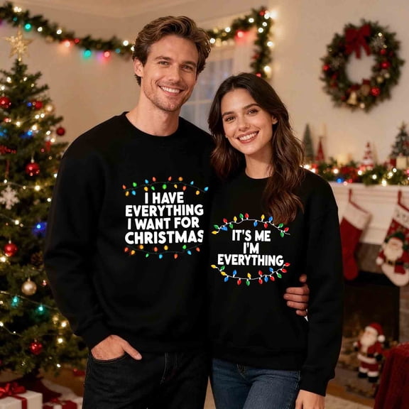 Christmas Couples Sweatshirts Holiday His and Her Sweatshirts Matching Xmas Outfits Long Sleeve Funny Vacation Shirts Black, M