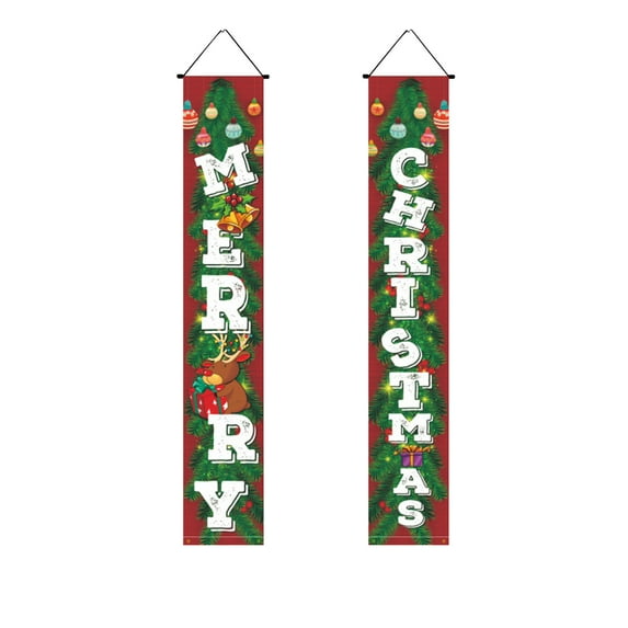 Christmas Couplet Door Curtains 2-Pack – 12 x 71 Inch Polyester Door Banners – Waterproof Decorative Flags for Xmas, New Year, Weddings & Party Backdrops