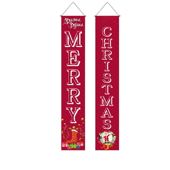 Christmas Couplet Door Curtains 2-Pack – 12 x 71 Inch Red Polyester Door Banners – Waterproof Hanging Flags for Xmas, New Year, Weddings & Party Decorations