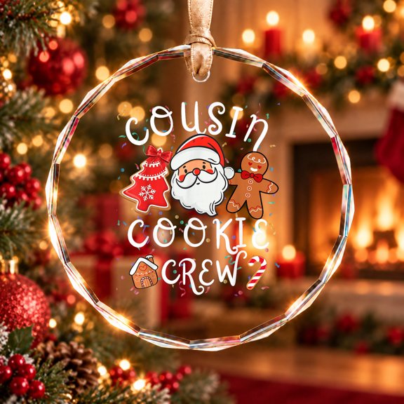 Christmas Cousin Cookie Baking Crew Cookie Squad Family Tree Ornament, Foodie Holiday Gift, Circle Glass Ornament
