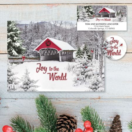 Christmas Covered Bridge Envelope Seals - Set of 72 Holiday Envelope Stickers