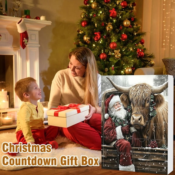 Christmas Cow Advent Calendar 2025 - 24 Days Christmas Countdown Ornament Set Highland Cow Ornaments, Holiday Cow Hanging Decor for Tree Window Or Wall