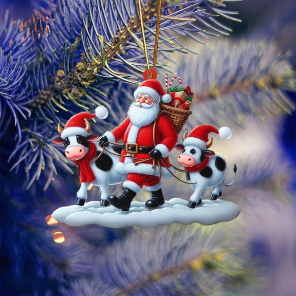 Christmas Cow Decorative Hanging Ornaments Farmhouse Cattle Cow Christmas Ornaments 2024 Cow Ornaments for Christmas Tree Decorations Farm Animal Christmas Decorations